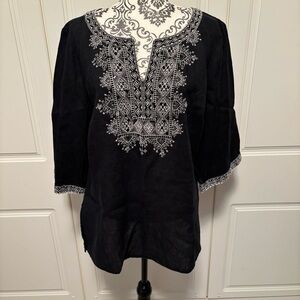 Elegant Black Embroidered Beaded & Sequinned Women's 100% LINEN top size 14